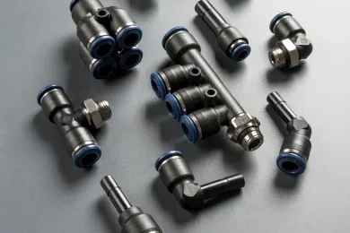Racor Automático en Tecnopolimero con anillo acetílico azul manguera en PULG